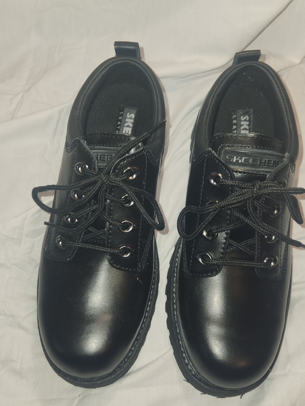 Skechers Men's Black Leather Lace-Up Work Shoes